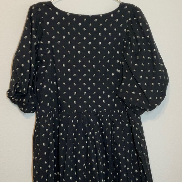 Madewell V-Neck Puff Sleeve Mini Dress in Floral Ikat Black XXL - Picture 3 of 14